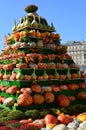 Moscow, Russia - September 23. 2017. Installation from a fresh pumpkin at Golden Autumn Festival Royalty Free Stock Photo