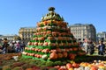 Moscow, Russia - September 23. 2017. Installation from a fresh pumpkin at Golden Autumn Festival Royalty Free Stock Photo