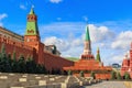 Moscow, Russia - September 30, 2018: Lenin`s Mausoleum on a background of stands at Red square and Moscow Kremlin in sunny day Royalty Free Stock Photo