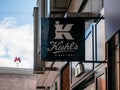 Outdoor advertising sign with the Kiehls logo. Kiehl`s LLC is an American cosmetics brand retailer that specializes in skin, hair Royalty Free Stock Photo
