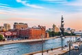 Embankment of Moscow river in summer