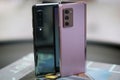 Moscow, Russia, September 2, 2020, Photo of the new 5g Samsung Galaxy Z fold 2 smartphone with amoled screen in the