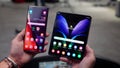 Moscow, Russia, September 2, 2020, Photo of the new 5g Samsung Galaxy Z fold 2 smartphone with amoled screen in the