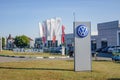 Moscow, Russia - september 1, 2019: Building of Volkswagen car selling and service center with Volkswagen sign