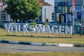 Moscow, Russia - september 1, 2019: Building of Volkswagen car selling and service center with Volkswagen sign