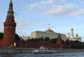 Pleasure boat on the Moskva River near the Moscow Kremlin. Royalty Free Stock Photo