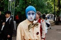 Portrait of female sad clown at festival `Clownfest` in the park Sokolniki in Moscow Royalty Free Stock Photo