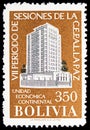 Postage stamp printed in Bolivia shows CEPAL Building Santiago, Chile, Economic Commision for Latin America and Caribbean, 7th