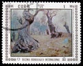 Postage stamp printed in Cuba shows `Tree trunks`, Domingo Ramez, International Decade of Hydrology, paintings serie, circa 1972