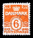 Postage stamp printed in Denmark shows Figure `wave`- type, Wavy Lines NO Hearts / LINED Background serie, circa 1940