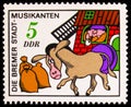 Postage stamp printed in Germany, Democratic Republic, shows Donkey, Fairy Tales: The Town Musicians of Bremen, serie, circa 1971