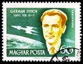 Postage stamp printed in Hungary shows Gherman Titov, International spaceflight conference,Paris serie, circa 1962