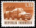 Postage stamp printed in Indonesia shows Lorry and Trailer, Transport and Communication serie, circa 1964