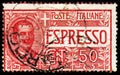 Postage stamp printed in Italy shows Effigy of Vittorio Emanuele III within an oval, ESPRESSO serie, circa 1920