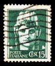 Postage stamp printed in Italy shows Italian turreted, Imperial with bundles, issue of Novara serie, circa 1945