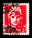 Postage stamp printed in Italy shows Italy turreted, Imperial without bundles, issue of Novara serie, circa 1945