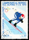 Postage stamp printed in Italy shows World Skiing Championships, serie, circa 1970 Royalty Free Stock Photo