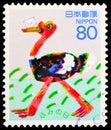 Postage stamp printed in Japan shows Ostrich with Letter, Letter Writing Day serie, circa 1995