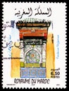 Postage stamp printed in Morocco shows Nejjarine fountain in Fez, Moroccan-French Cultural Heritage. Fountains serie, circa 2001