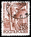 Postage stamp printed in Poland shows Electric wire construction, Six Year Reconstruction Plan serie, circa 1952 Royalty Free Stock Photo