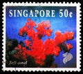 Postage stamp printed in Singapore shows Cauliflower Soft Coral (Dendronephthya sp.), Reef Life serie, circa 1997