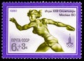 Postage stamp printed in Soviet Union shows Discus, Summer Olympics 1980 XIV serie, circa 1980 Royalty Free Stock Photo