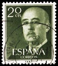 Postage stamp printed in Spain shows General Franco, serie (V) 1955-1975, circa 1955