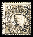 Postage stamp printed in Sweden shows King Gustav V, serie, circa 1912