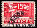 Postage stamp printed in Sweden shows Parliament, serie, circa 1935