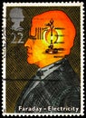 Postage stamp printed in United Kingdom shows Michael Faraday, 22 p - British penny, Scientific Achievements serie, circa 1991