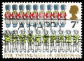 Postage stamp printed in United Kingdom shows Ten Pipers Piping etc, Christmas 1977 - TheTwelve days of Christmas serie, circa Royalty Free Stock Photo