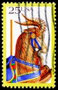 Postage stamp printed in United States shows Carousel Animals: Goat, American Folk Art serie, circa 1988