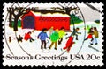 Postage stamp printed in United States shows Seasons Greetings: Skaters, Christmas serie, circa 1982