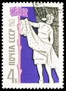 Postage stamp printed in USSR Russia shows Textile Worker, Soviet People serie, circa 1962