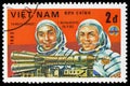 Postage stamp printed in Vietnam shows Arnaldo Tamayo Mendez and I. Romanenko, Cosmonauts serie, circa 1983
