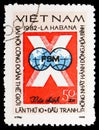 Postage stamp printed in Vietnam shows FSM emblem, The 10th World Trade Unions Congress, Havana, Cuba serie, circa 1982