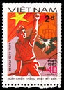 Postage stamp printed in Vietnam shows Vietnamese Soldier, 40th Anniversary of the Triumph over Fascism serie, circa 1985