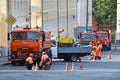 Moscow, Russia, September, 01, 2018. Repair of the road in Podkolokolny lane in Moscow