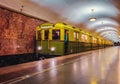 Retro subway train of A series stands by the platform. Trains of A series were made from 1934 Royalty Free Stock Photo
