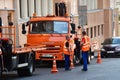 Moscow, Russia, September, 01, 2018. Road works in Podkolokolny lane in Moscow