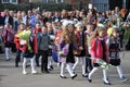 Moscow, Russia - September 1. 2015 Schoolchildren on first school day at festival