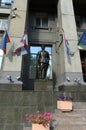 Sculpture of a Soviet tankman near the hotel `Slavyanka` in Moscow.