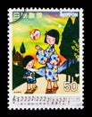 MOSCOW, RUSSIA - SEPTEMBER 3, 2017: A stamp printed in Japan shows Evening Glow, by Shin Kusakawa, Japanese Songs serie, circa
