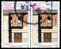 Two postage stamps printed in Turkey shows House in Ankara, Traditional Turkish Houses serie, circa 1996 Royalty Free Stock Photo