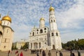 View of the Ivan the Great Bell-Tower, the Assumption Belfry and the Filaret`s extension and Assumption Cathedral. Royalty Free Stock Photo