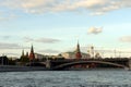 View of the Kremlin and the Big Stone bridge of Moscow. Royalty Free Stock Photo