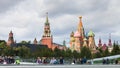 Visitors in Zaryadye park and view of Kremlin