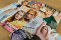 Several Russian Vogue magazines close up. fashion magazines.