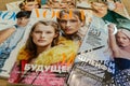 Several Russian Vogue magazines close up. fashion magazines.