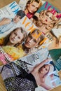 Several Russian Vogue magazines close up. fashion magazines.